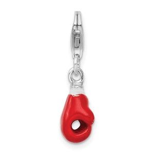Sterling Silver Polished 3-D Enameled Boxing Glove Bracelet Charm Lobster Clasp